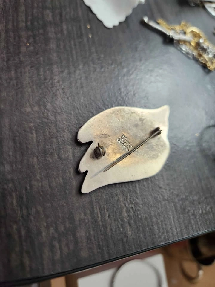 Heavy Mexico Sterling Large Leaf Brooch - photo 3