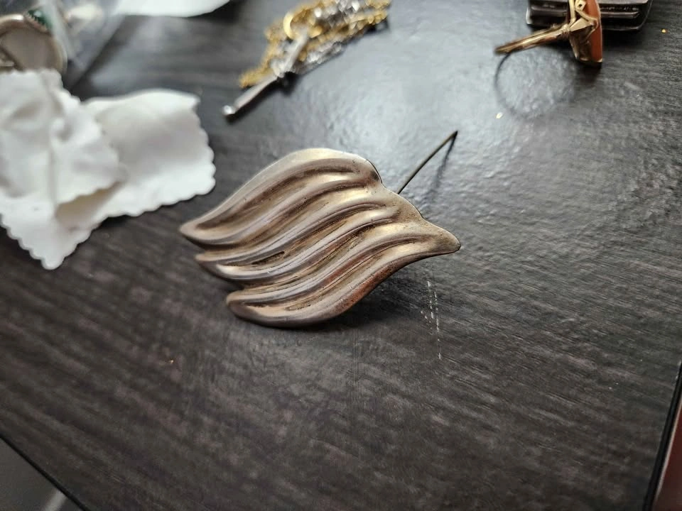Heavy Mexico Sterling Large Leaf Brooch - photo 4