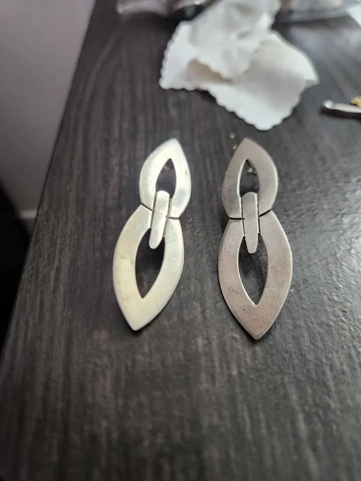 Heavy Mexico Sterling Leaf Earrings - photo 4