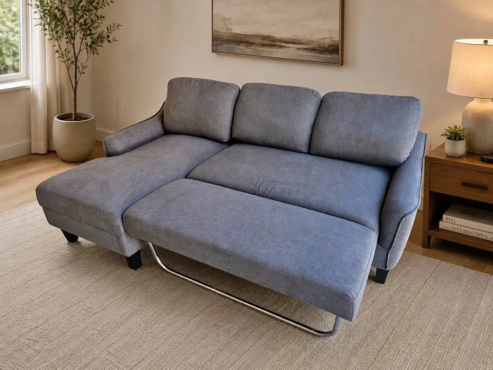 GP Home Grey Sectional Sofa Couch w/ Chaise + Pull Out