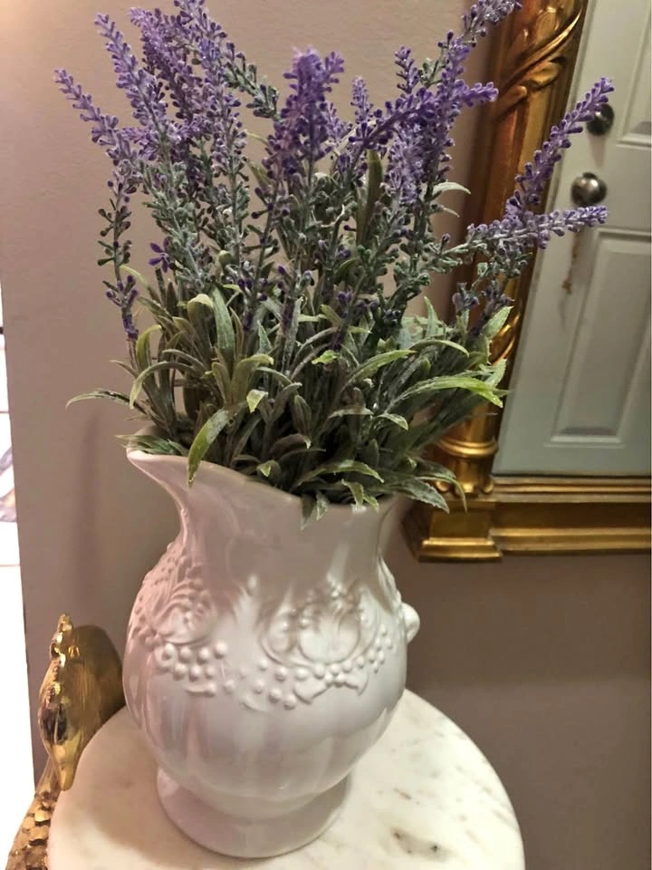 ⚽️ Faux Lavender in White Vase