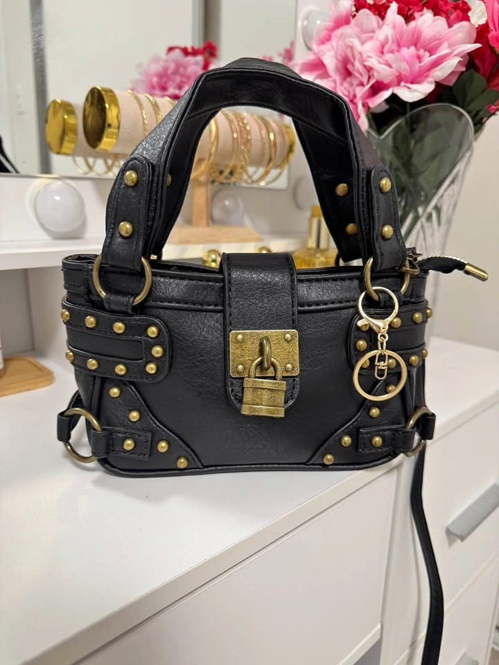 Black Studded Padlock Mini handbag