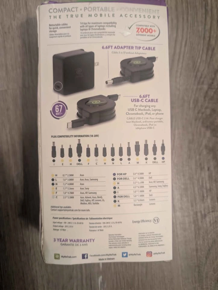 ReTrak Premier Series Retractable Universal USB-C Laptop Charger - photo 2