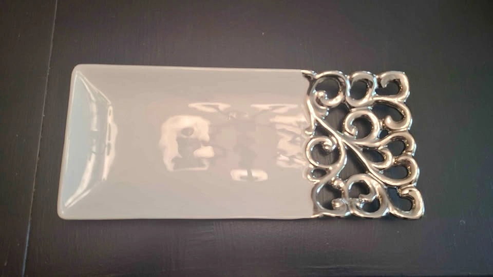 Verdici Design White & Silver Serving Platter Rectangular Tray