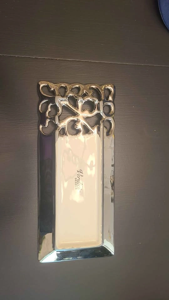 Verdici Design White & Silver Serving Platter Rectangular Tray - photo 2