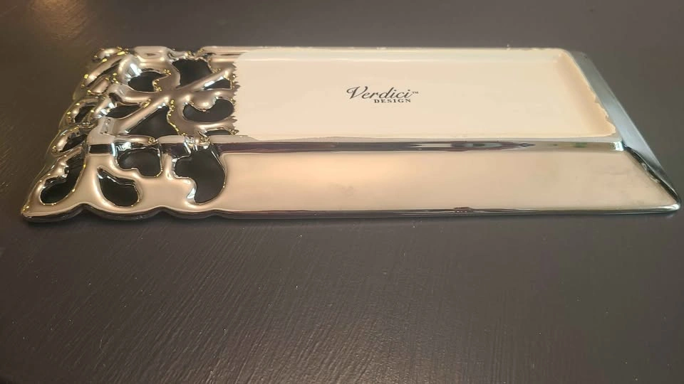 Verdici Design White & Silver Serving Platter Rectangular Tray - photo 3