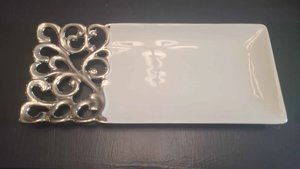Verdici Design White & Silver Serving Platter Rectangular Tray - photo 4