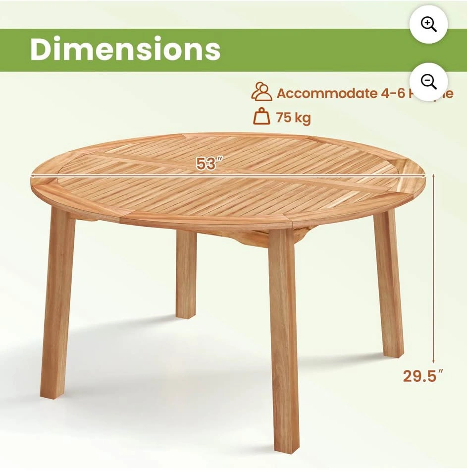 Acacia Wood Round Patio Dining Table w/ Umbrella Hole - Open Box - photo 2