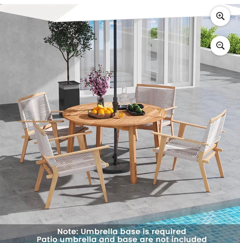 Acacia Wood Round Patio Dining Table w/ Umbrella Hole - Open Box - photo 4