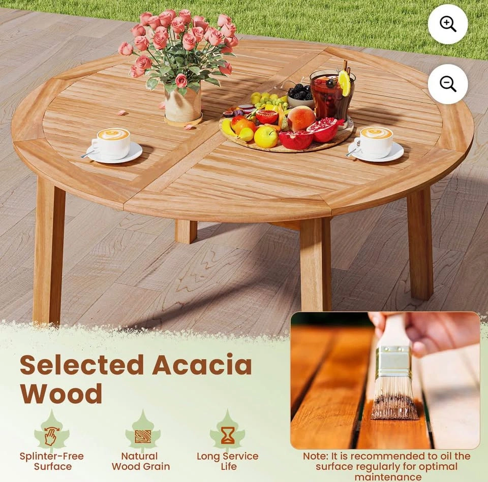 Acacia Wood Round Patio Dining Table w/ Umbrella Hole - Open Box - photo 5