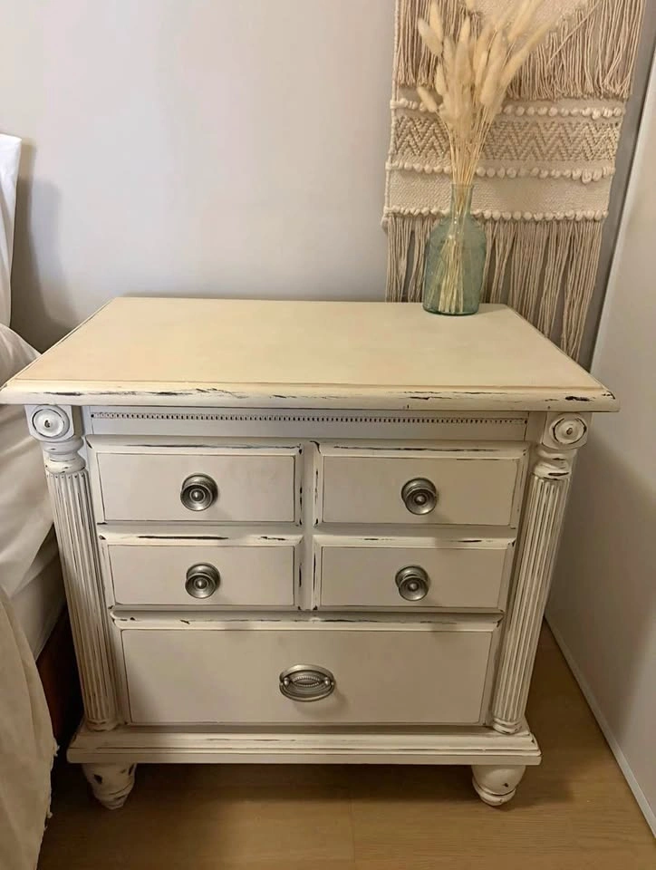 Vintage Cream Distressed Nightstand with 2 Drawers