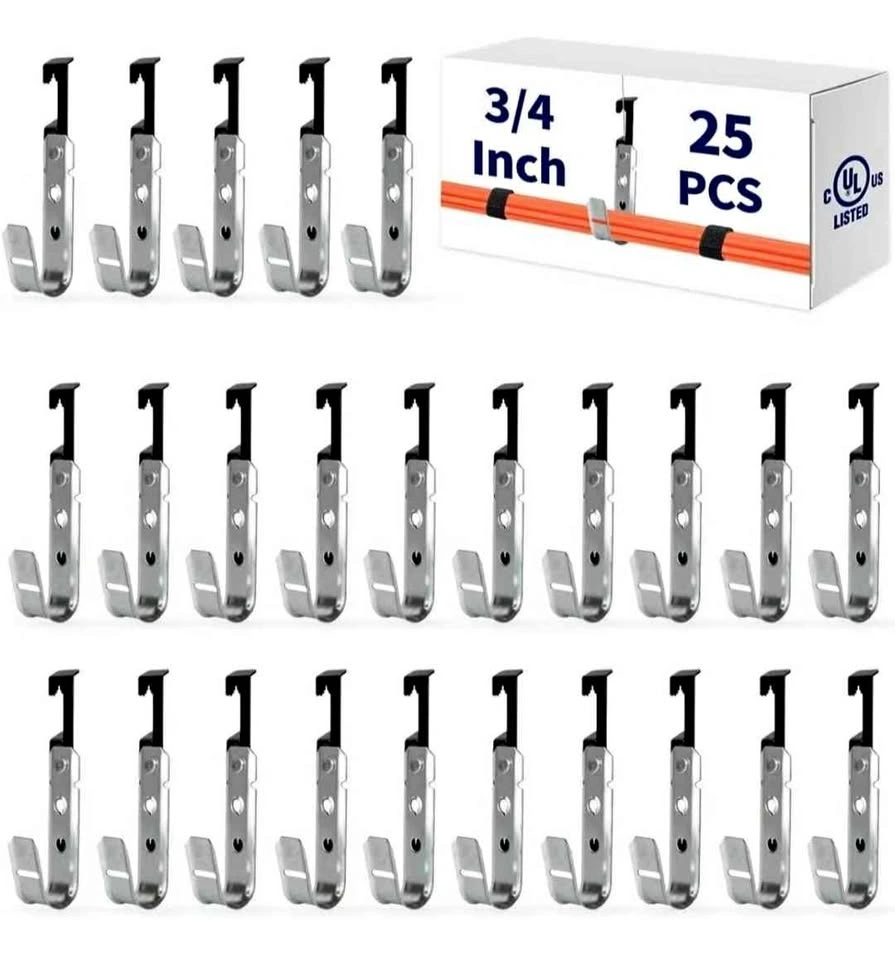 3/4 Inch J-Hooks for Cable Support, 25 Pack