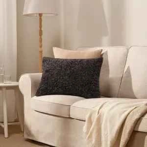 IKEA ÅSJORDFLY Cushion Cover – Dark Gray Teddy Fur 16×23"