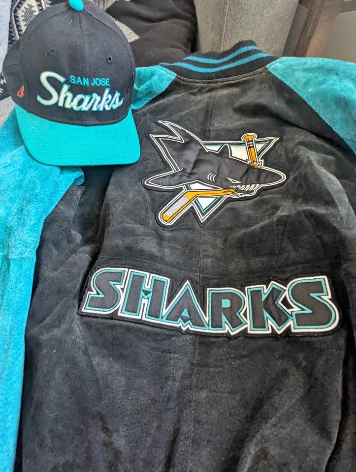 Vintage SJ Sharks Leather Jacket and Hat