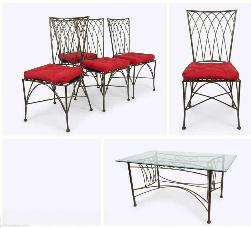Wrought Iron 5-Piece Set: 1 Glass Table & 4 Chairs