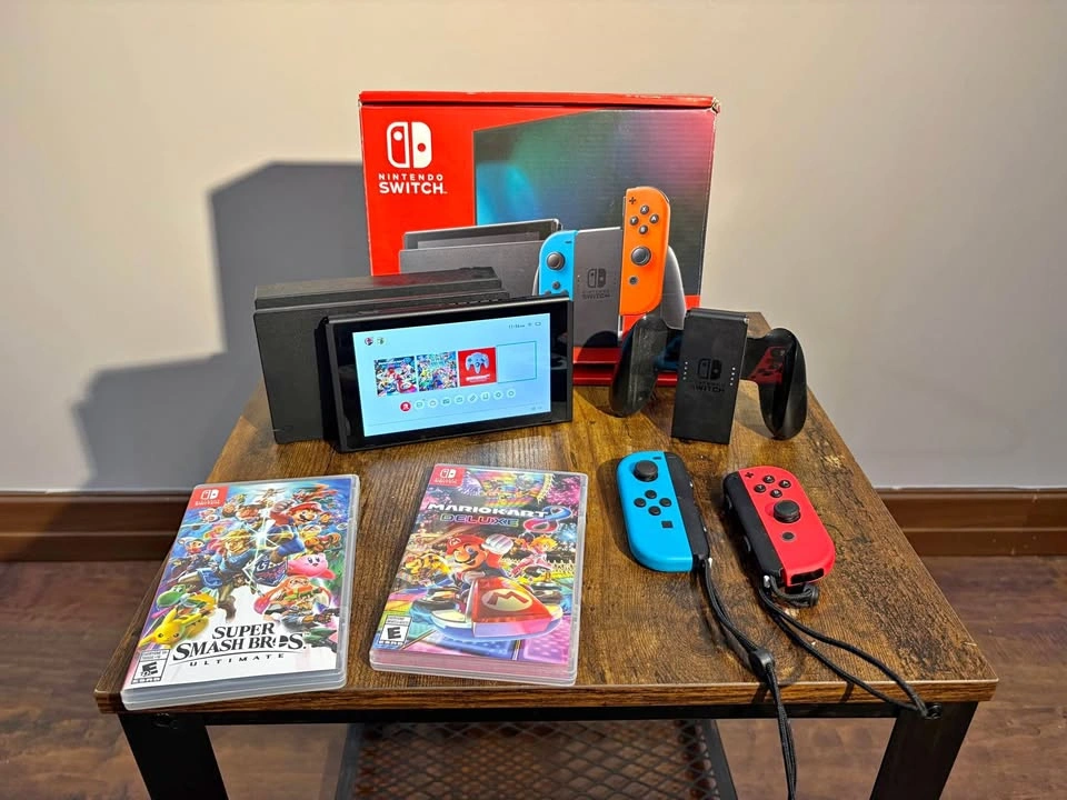 Nintendo Switch V2 Bundle + 2 Games + Box
