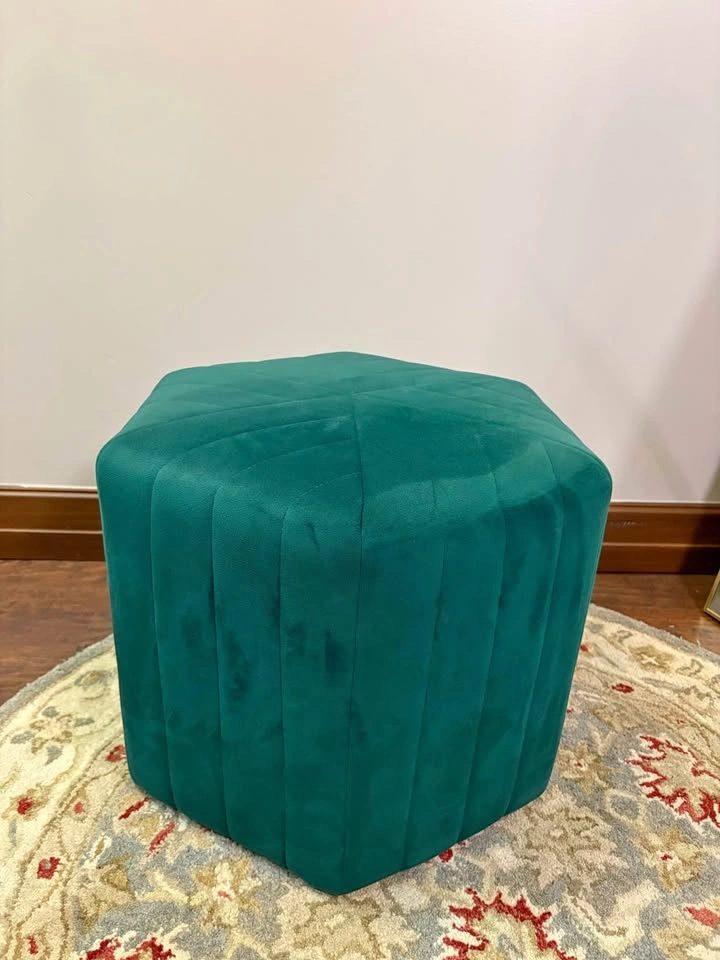 Green Velvet Pouf / Ottoman
