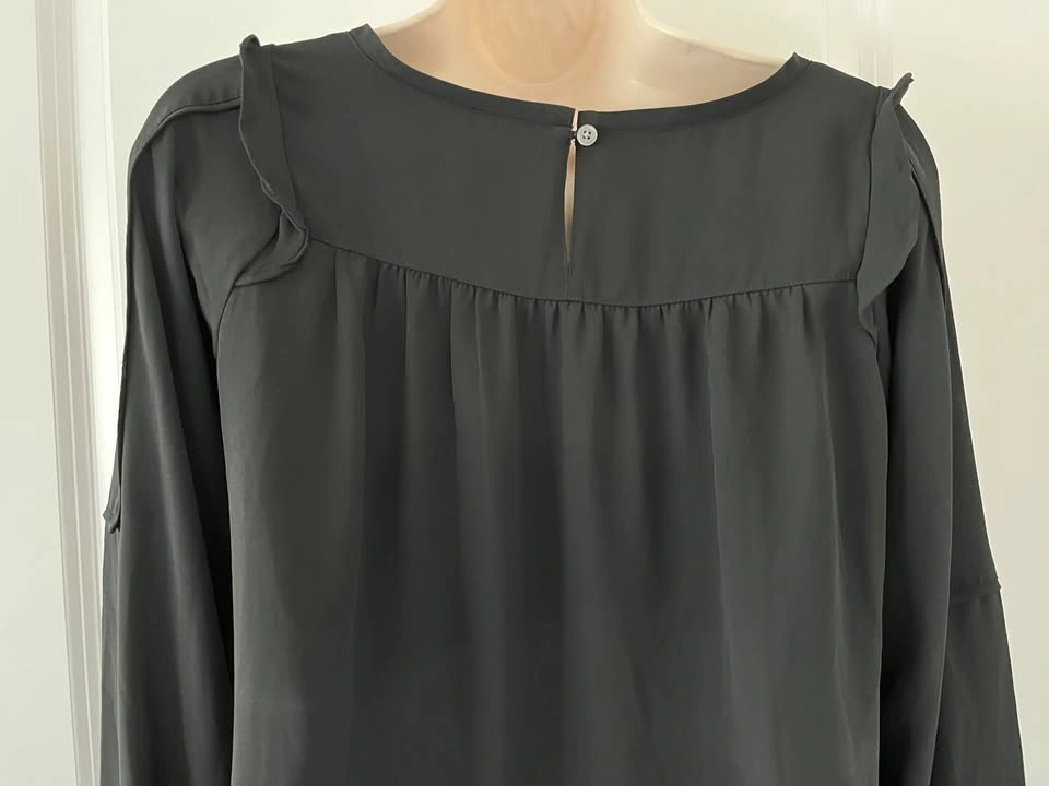 LOFT Black Long-Sleeve Ruffle Blouse ~ Size XS Petite⚽️ - photo 3