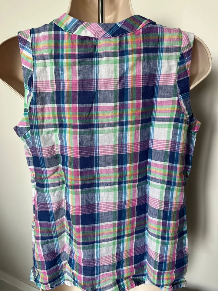 Talbots 100% Linen Multicolour Plaid Popover - Small Petite⚽️ - photo 2