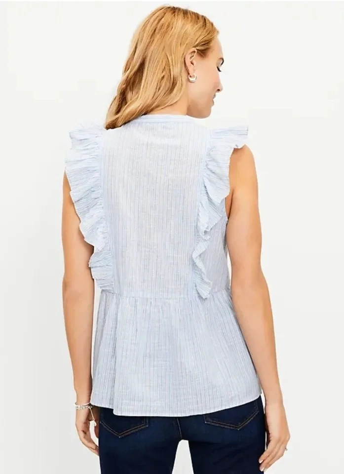 LOFT Striped Ruffle Sleeve Tie Front Blouse ~ Size S ⚽️ - photo 3