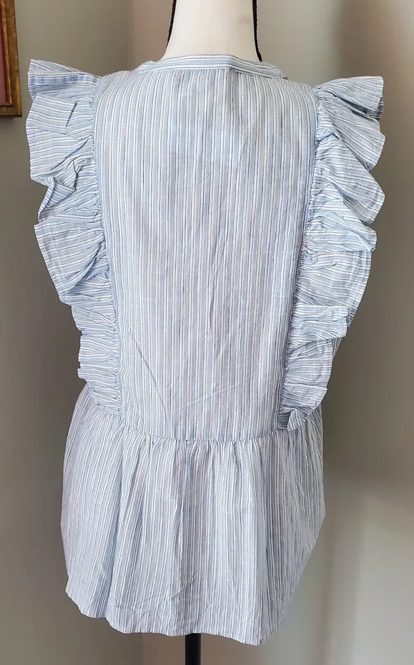 LOFT Striped Ruffle Sleeve Tie Front Blouse ~ Size S ⚽️ - photo 5