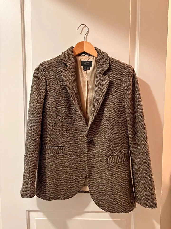 Esprit Wool-Blend Tweed Blazer / Jacket – Classic Brown, Size 8