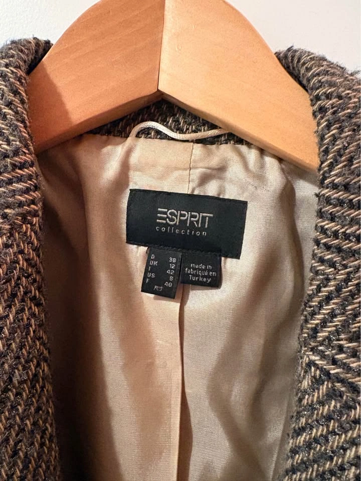 Esprit Wool-Blend Tweed Blazer / Jacket – Classic Brown, Size 8 - photo 2