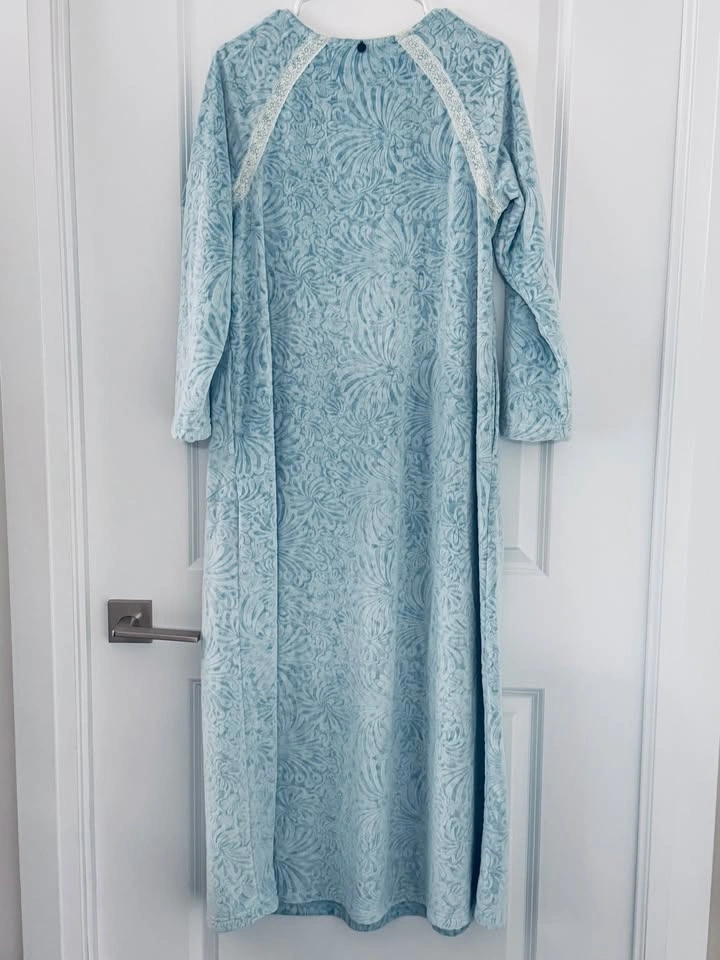 Soft Surroundings Velour Textured Print Blue Nightgown - XS⚽️ - photo 2