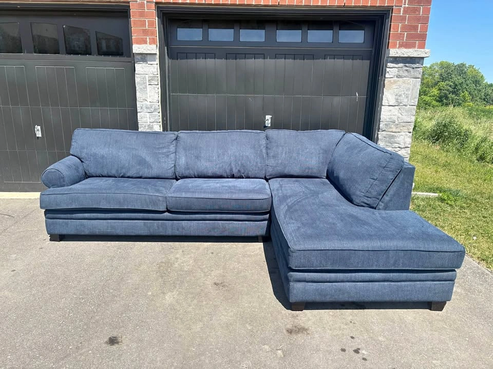 Large Blue Sectional Sofa with Chaise