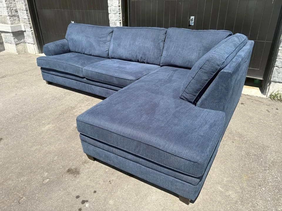 Large Blue Sectional Sofa with Chaise - photo 2
