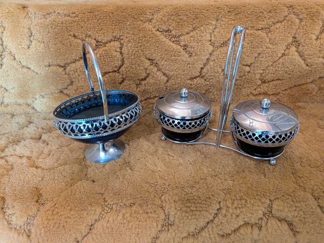 Vintage Cobalt Blue and Chrome Serving Set