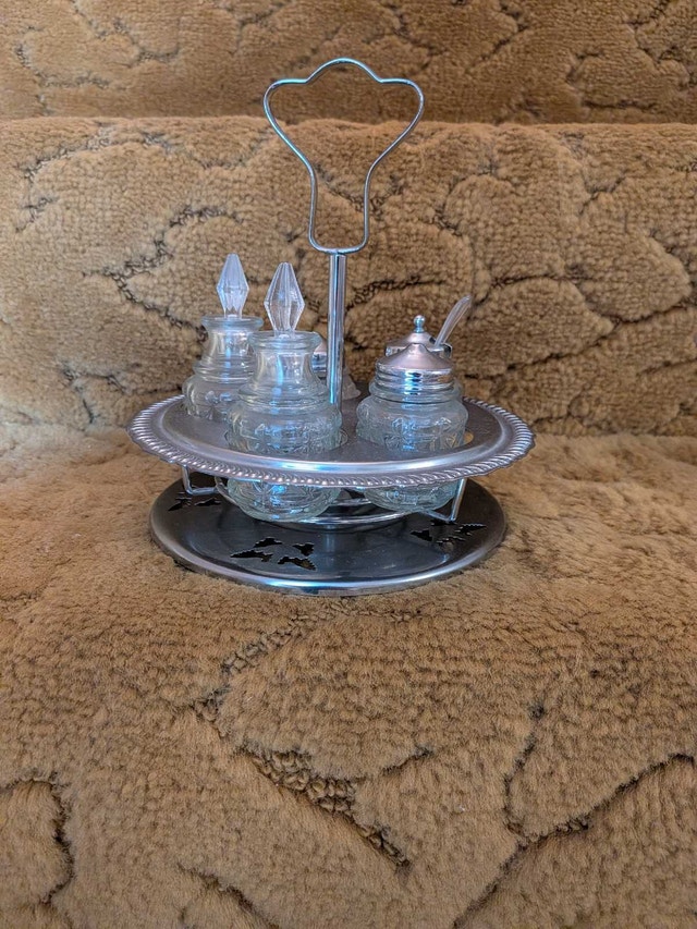 Vintage Crystal Condiment Caddy