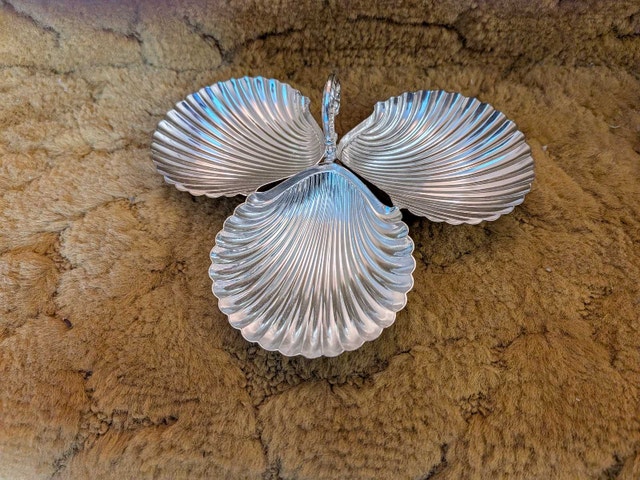 Silver Plated Triple Shell Serving Dish