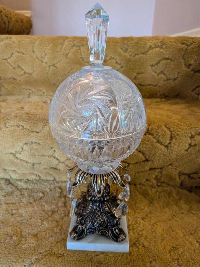 Crystal and Ornate Metal Pedestal Dish