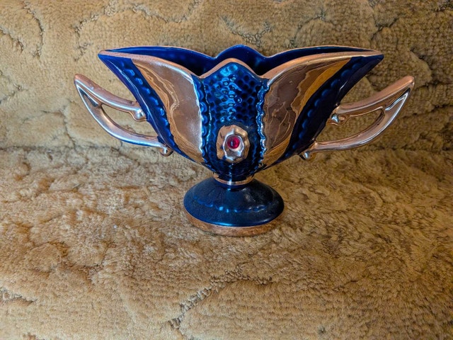 Vintage Royal Haeger Cobalt Blue and Gold Footed Bowl