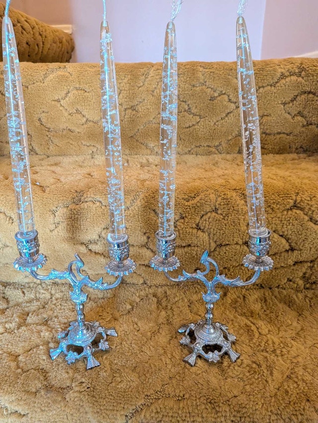Silver Candelabra Set with Bubble Candles