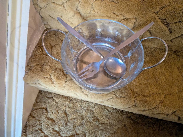 Glass Salad Bowl with Serving Utensils