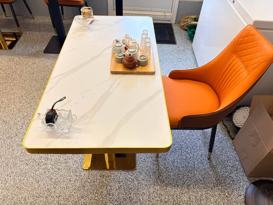 24x48 inch dining table, sinter stone top, gold pole and base - photo 2