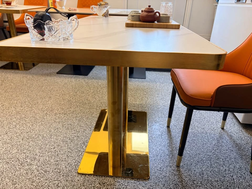 24x48 inch dining table, sinter stone top, gold pole and base - photo 3