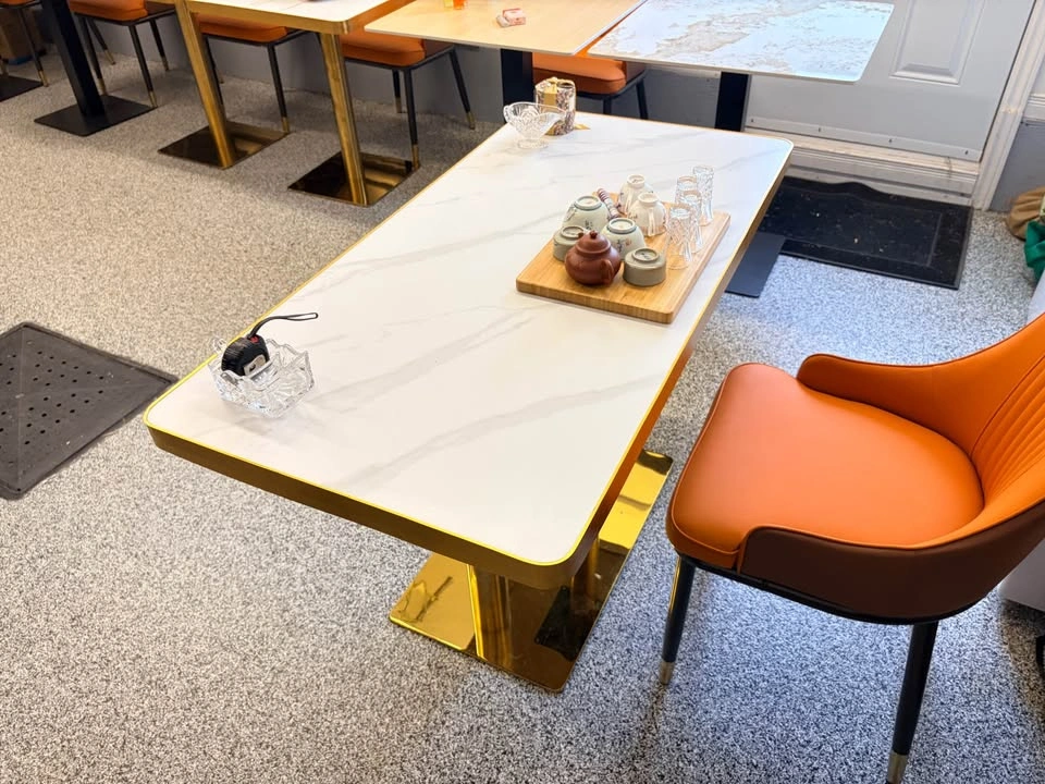 24x48 inch dining table, sinter stone top, gold pole and base - photo 4