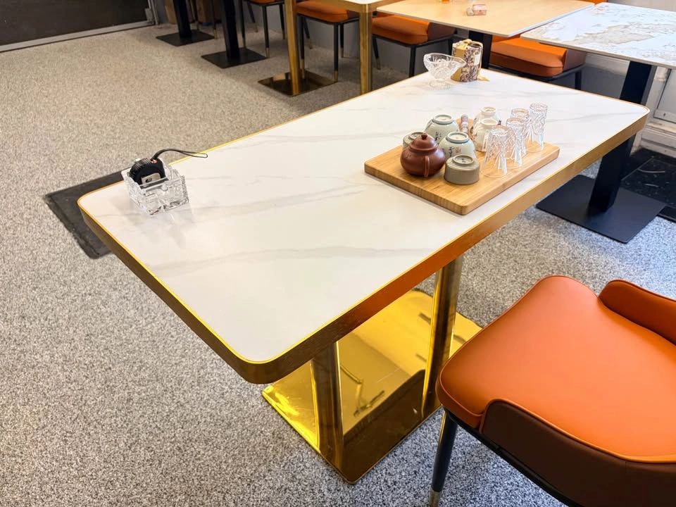 24x48 inch dining table, sinter stone top, gold pole and base - photo 5
