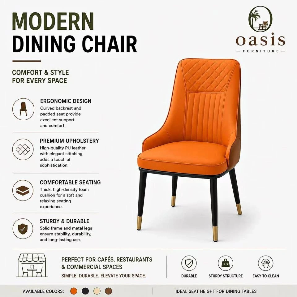Oasis Furniture Modern Dining Chair, Orange and Brown