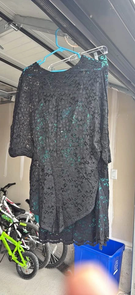 Black lace dress with teal lining