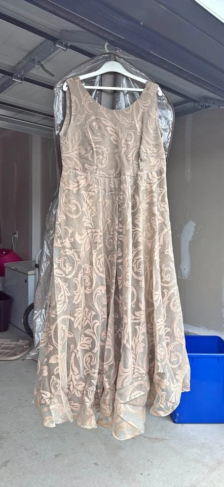 Light Brown Patterned Long Formal Dress
