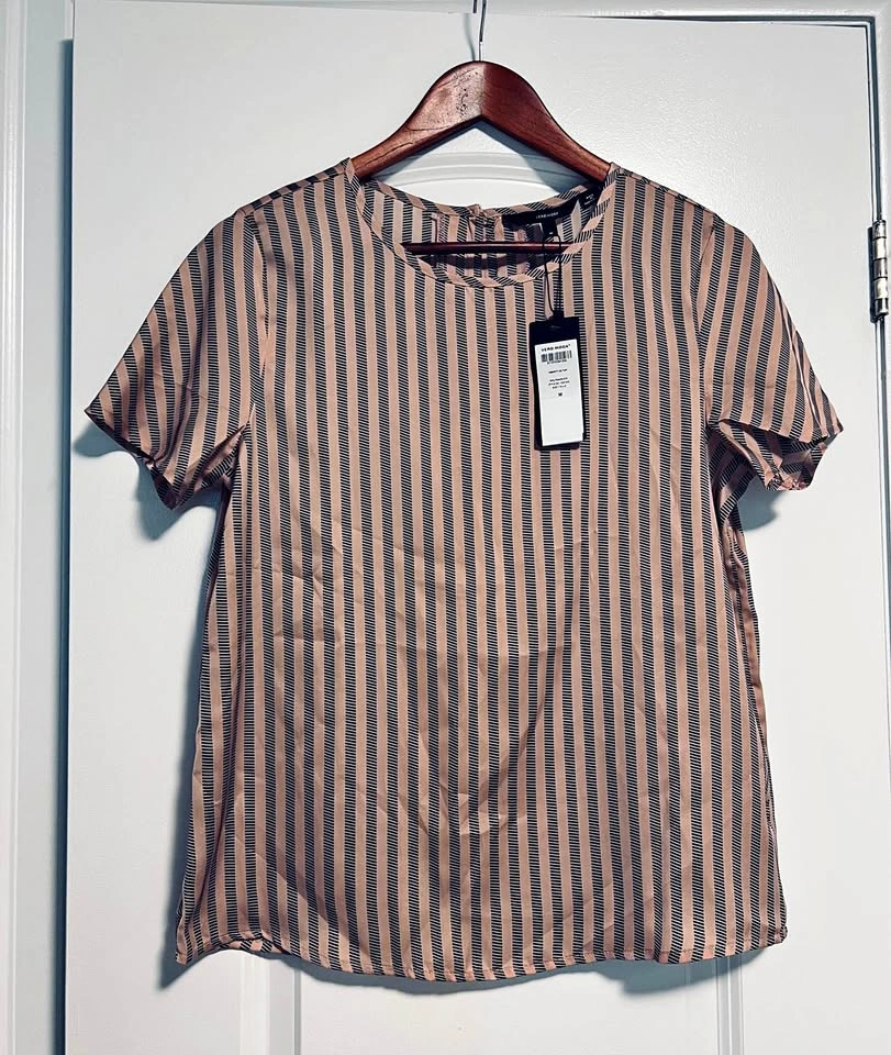 Vero Moda Misty Rose/Black Striped Silk Top - Size M