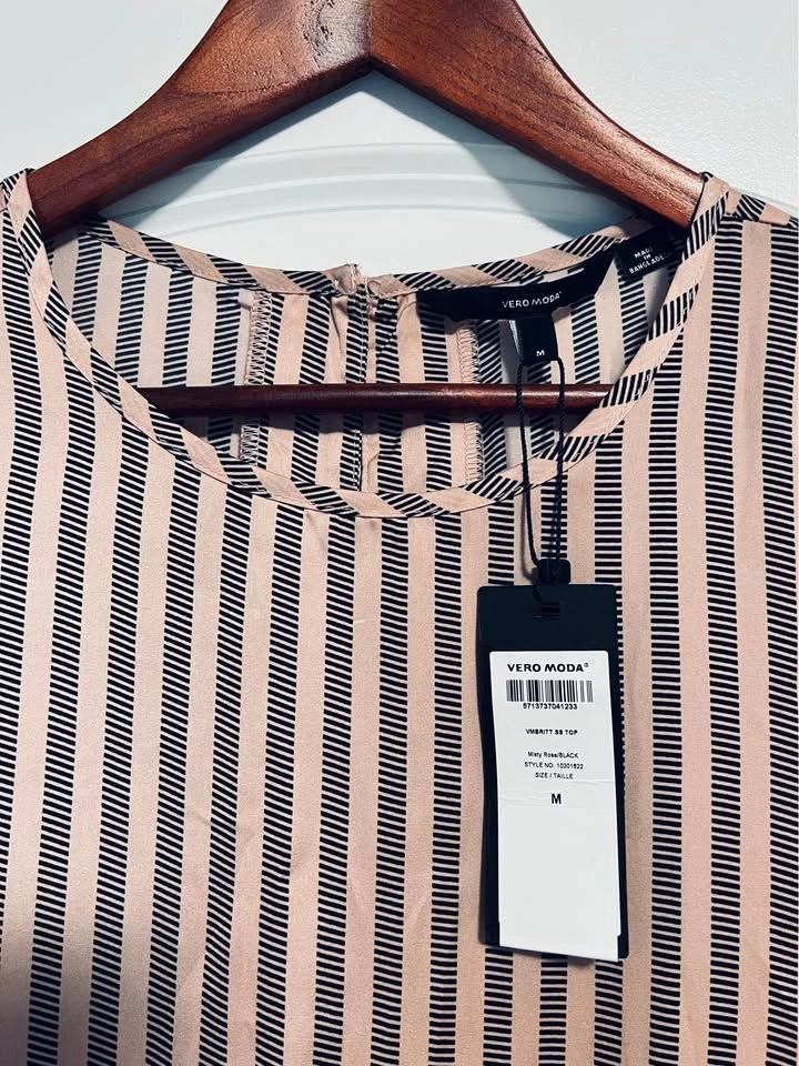 Vero Moda Misty Rose/Black Striped Silk Top - Size M - photo 3