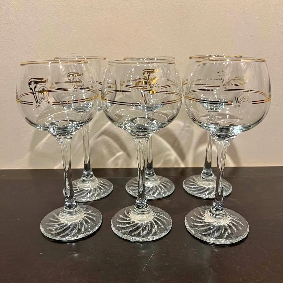 Vintage 1988 Calgary Olympic 7” Wine Glasses / 22k Gold Rim