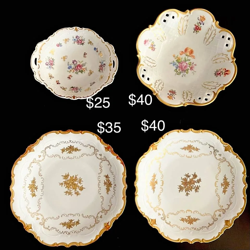 Reichenbach Porcelain Serving Platter and Bowl with Gold Trim