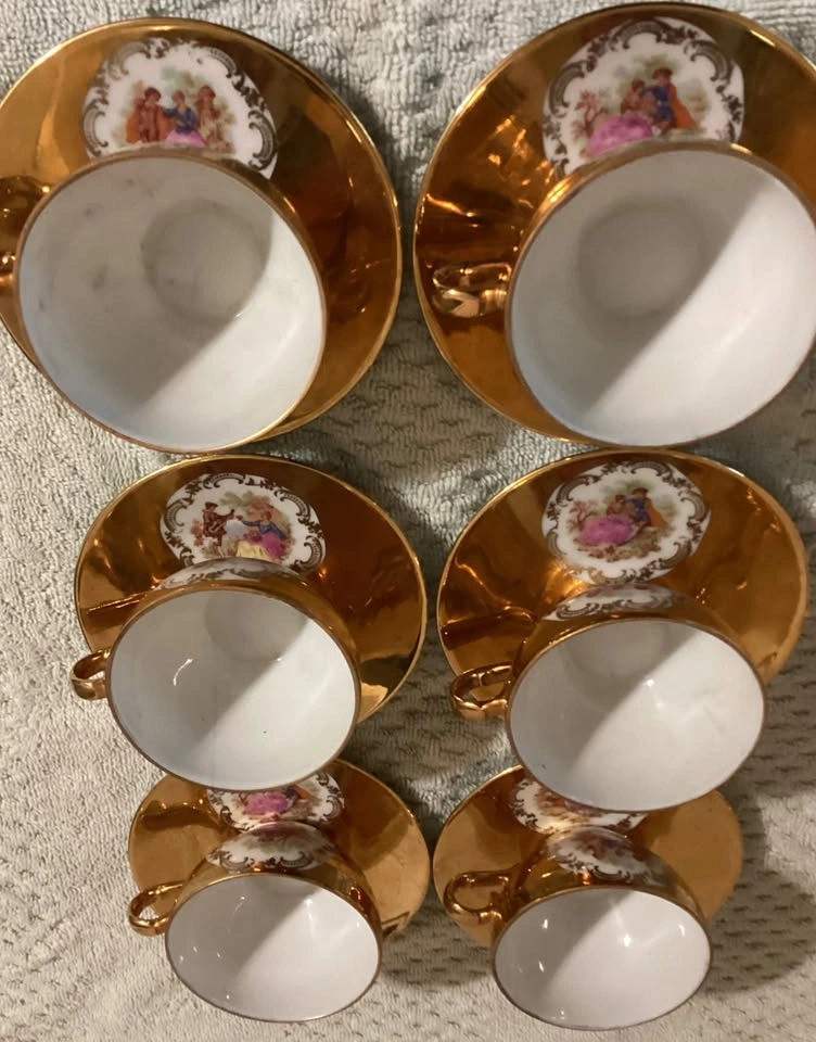 Antique Gold Tea/Coffee set 15pcs. Made in Spain ceramic - photo 2