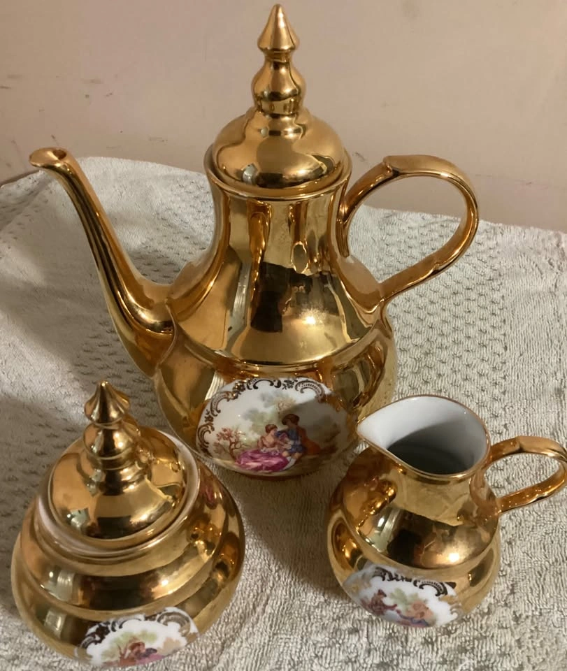 Antique Gold Tea/Coffee set 15pcs. Made in Spain ceramic - photo 4